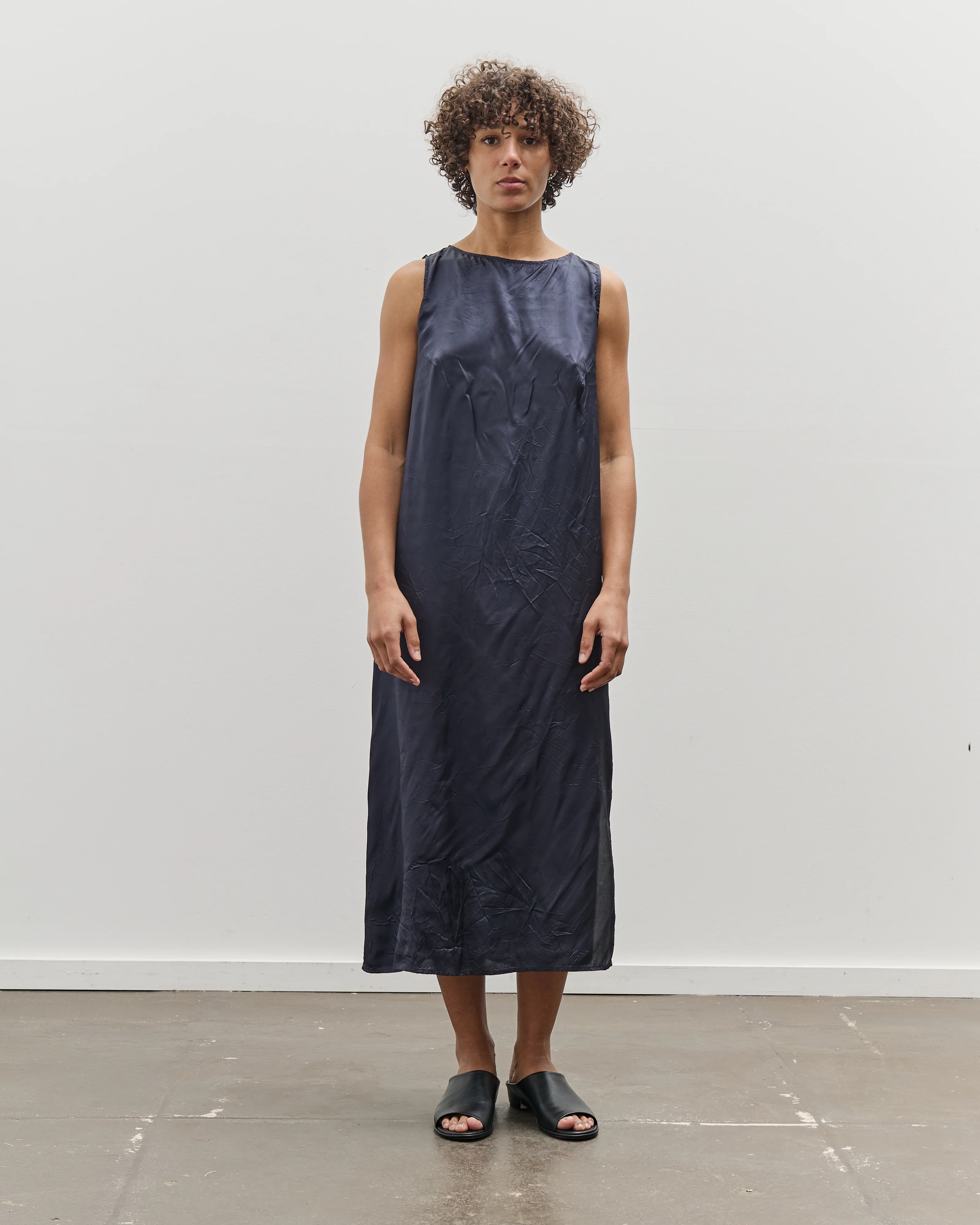 Mijeong Park Creased Satin Midi Dress, Navy - Image 3