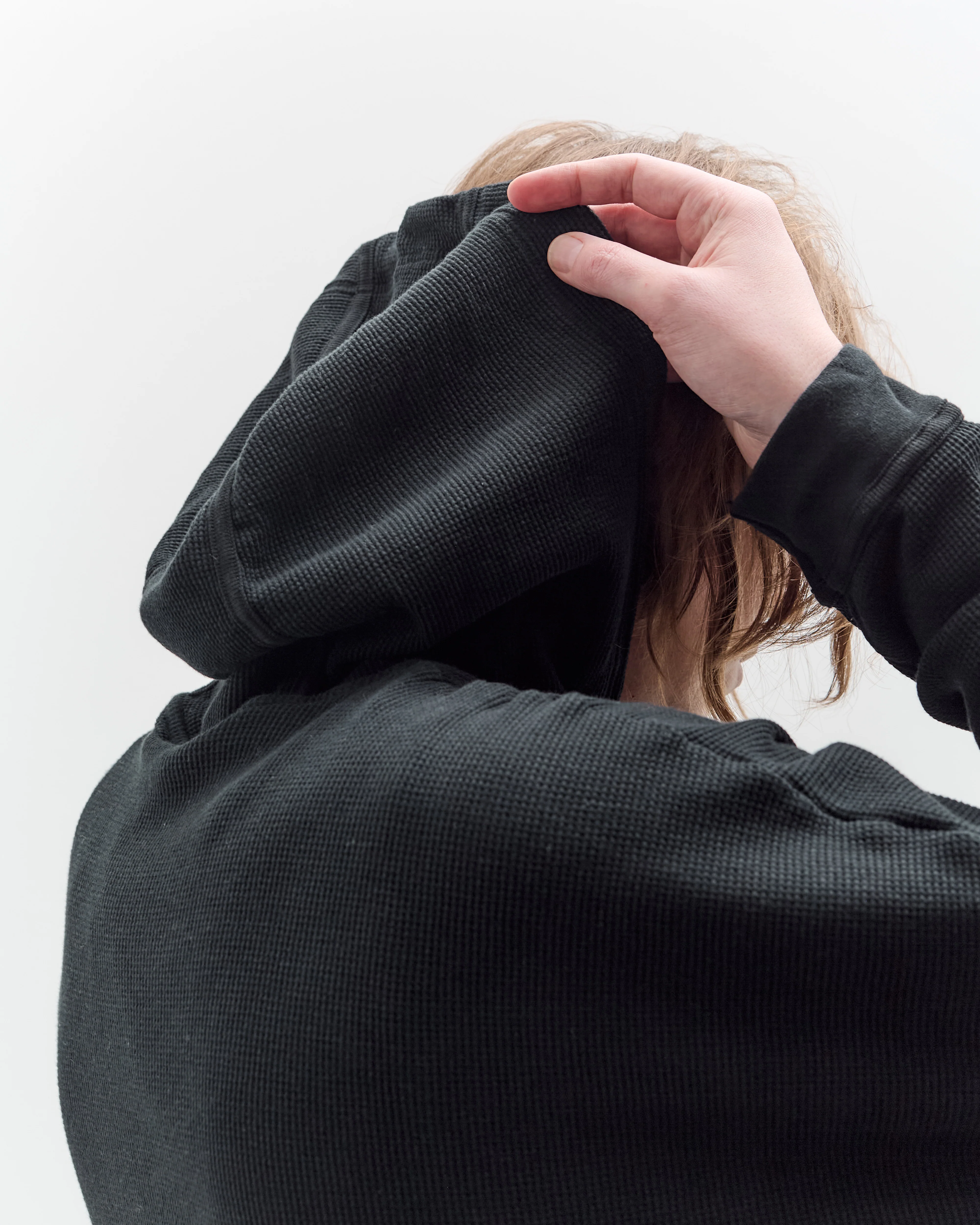 O by Jan-Jan Van Essche Waffle Hoodie, Black - Image 6