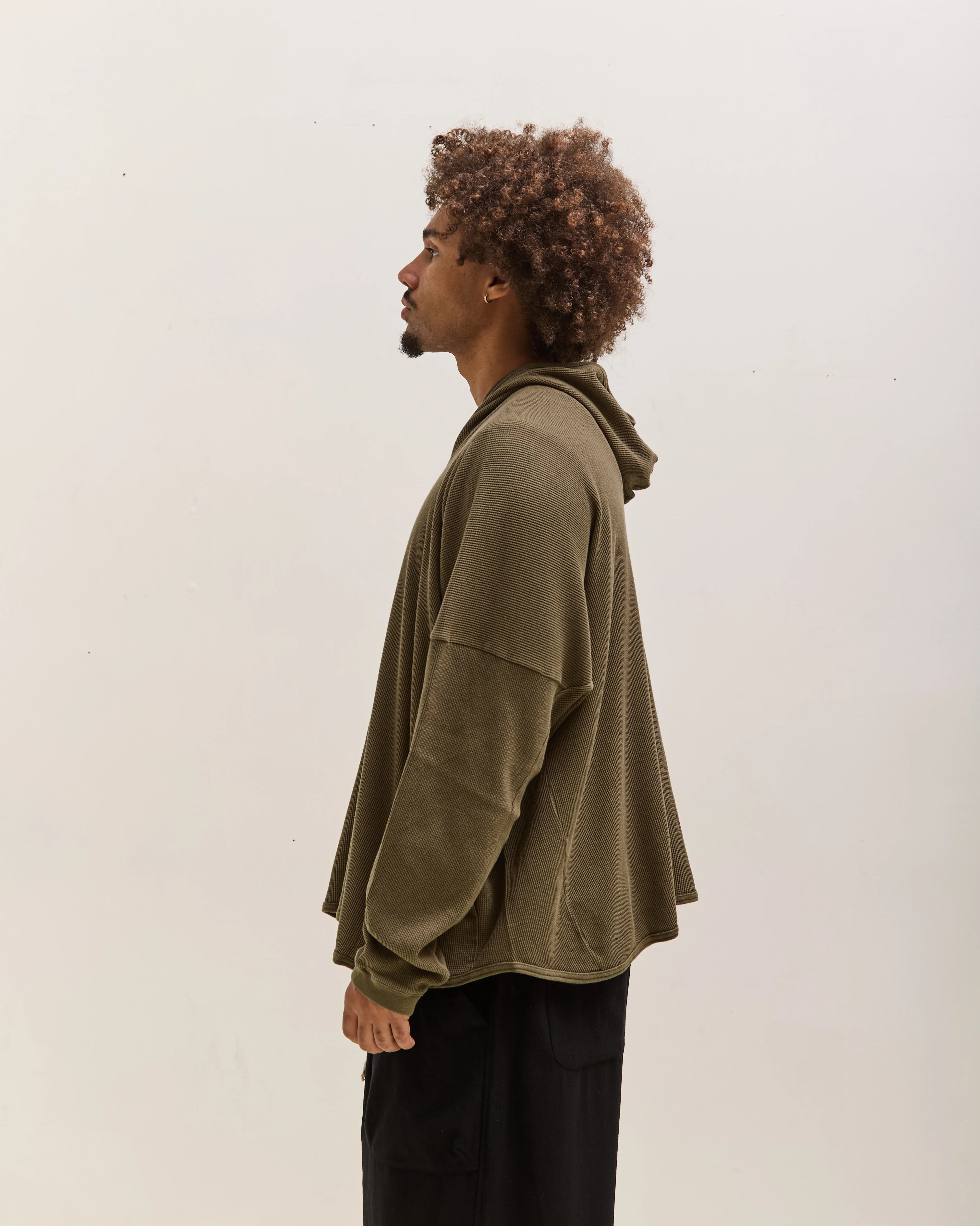 O by Jan-Jan Van Essche Wide Fit Hooded Waffle, Army Green - Image 4