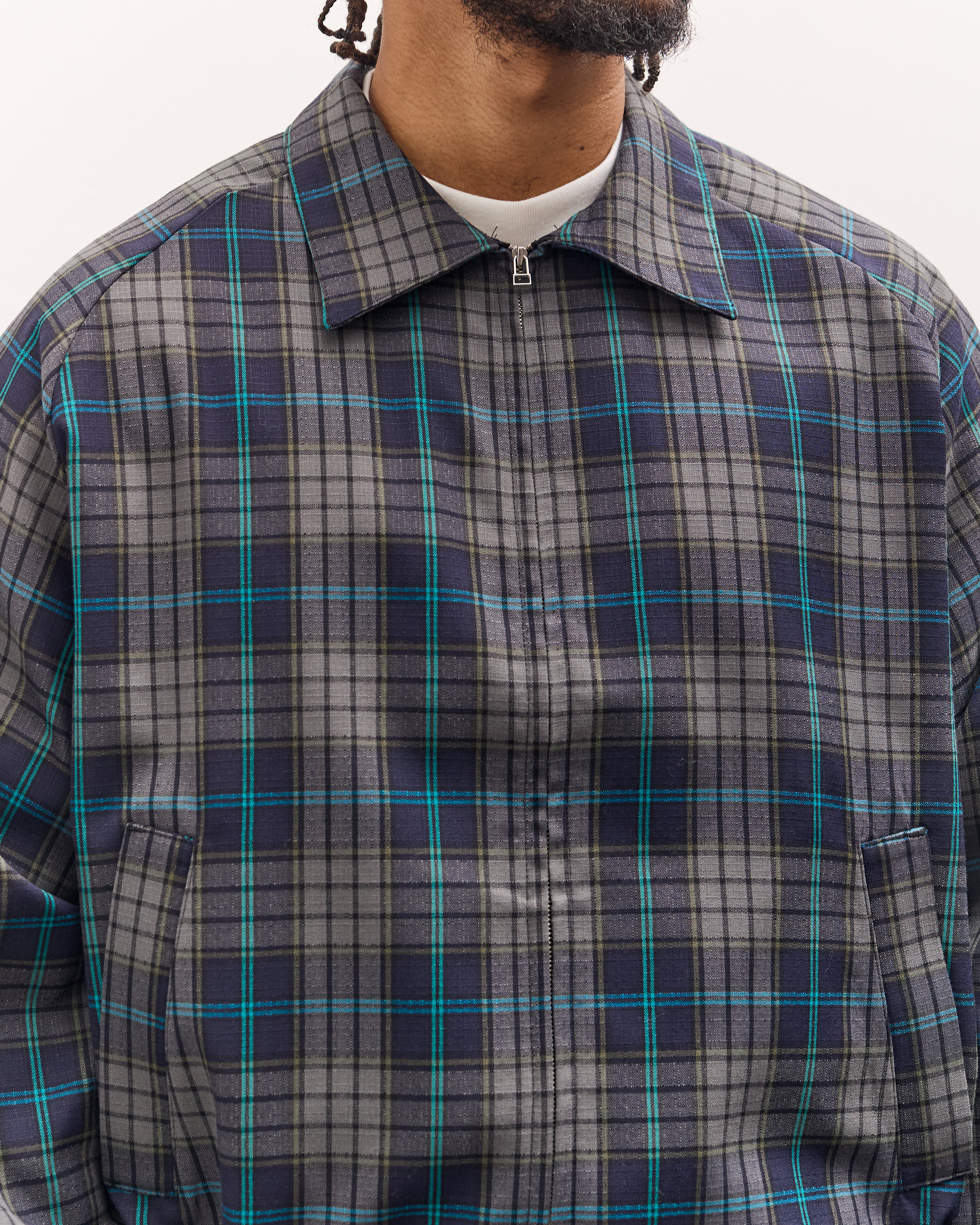 Sillage Zip Up Blouson Deadstock, Navy Plaid - Image 9