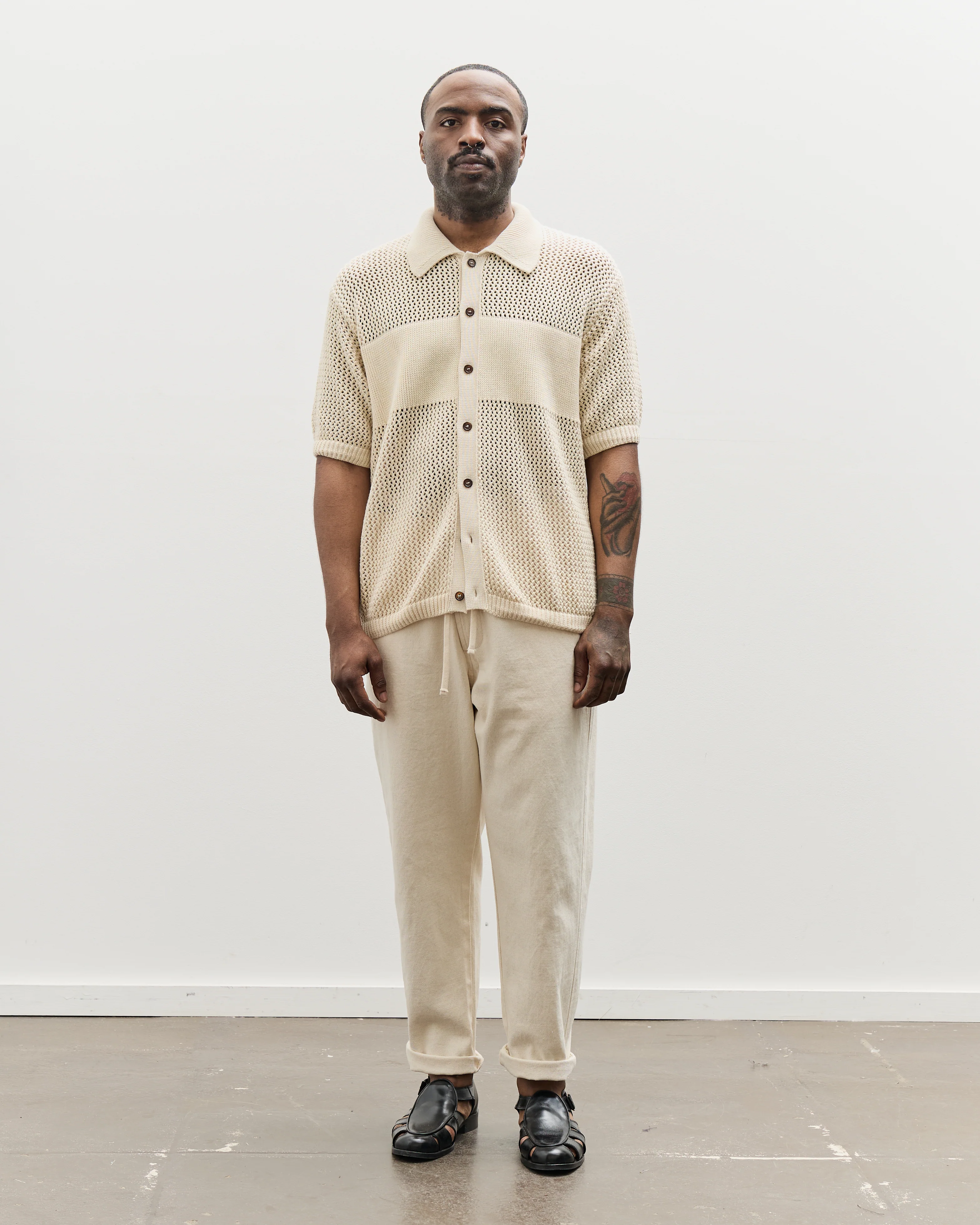 Universal Works S/S Knit Shirt, Ecru - Image 3
