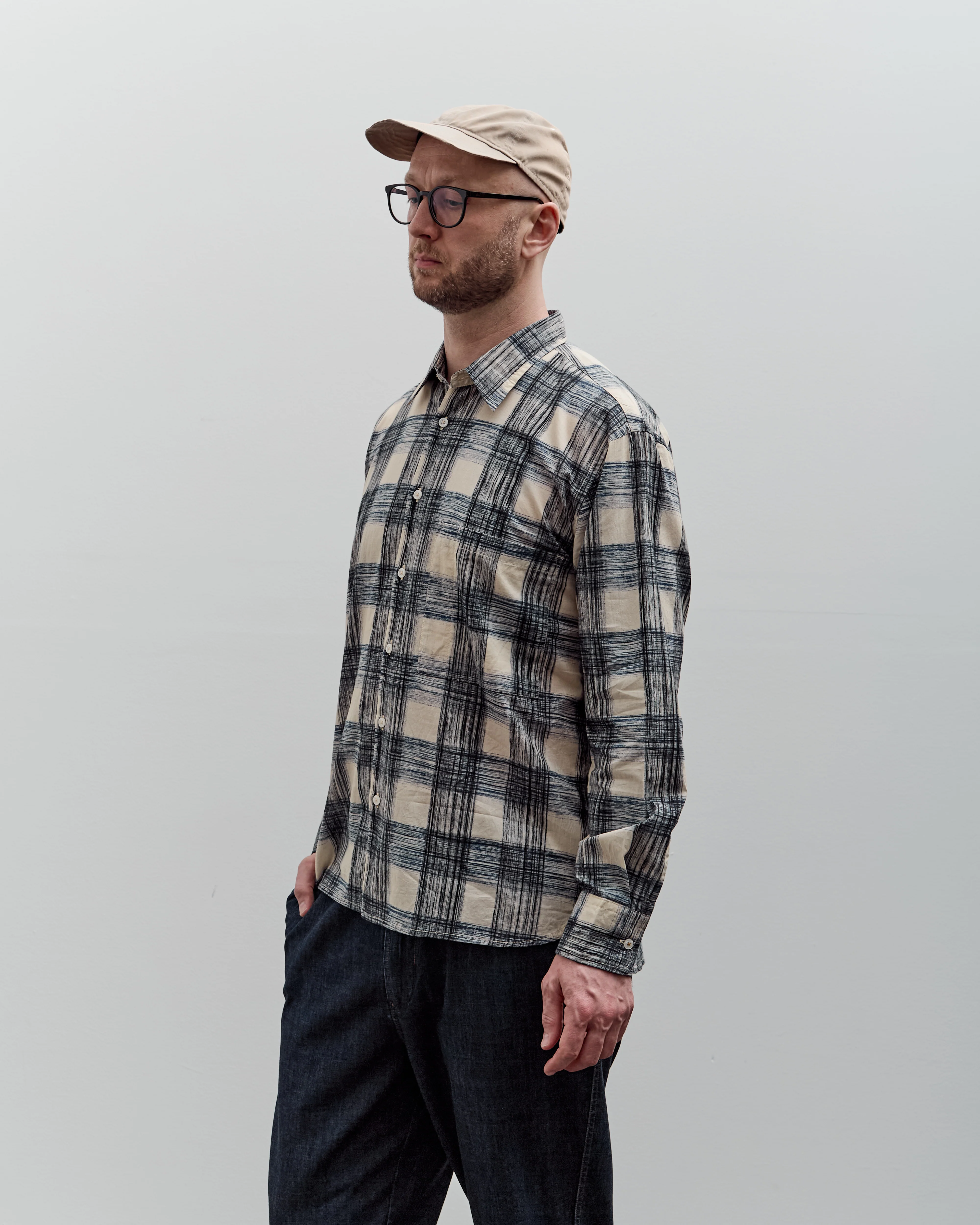 Universal Works Square Pocket Shirt, Navy - Image 4