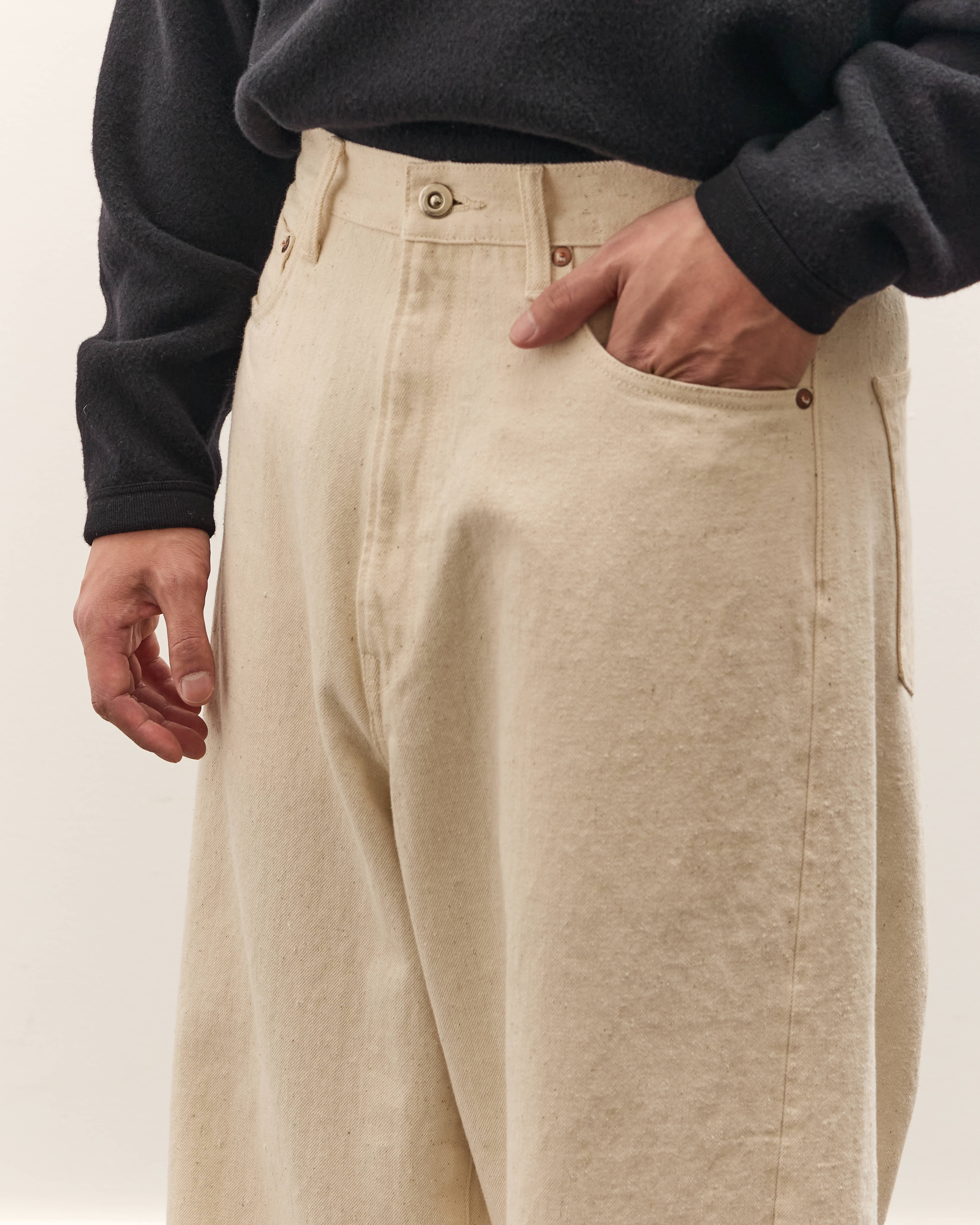 Yoko Sakamoto 5 Pocket Baggy Pants, Ecru - Image 2