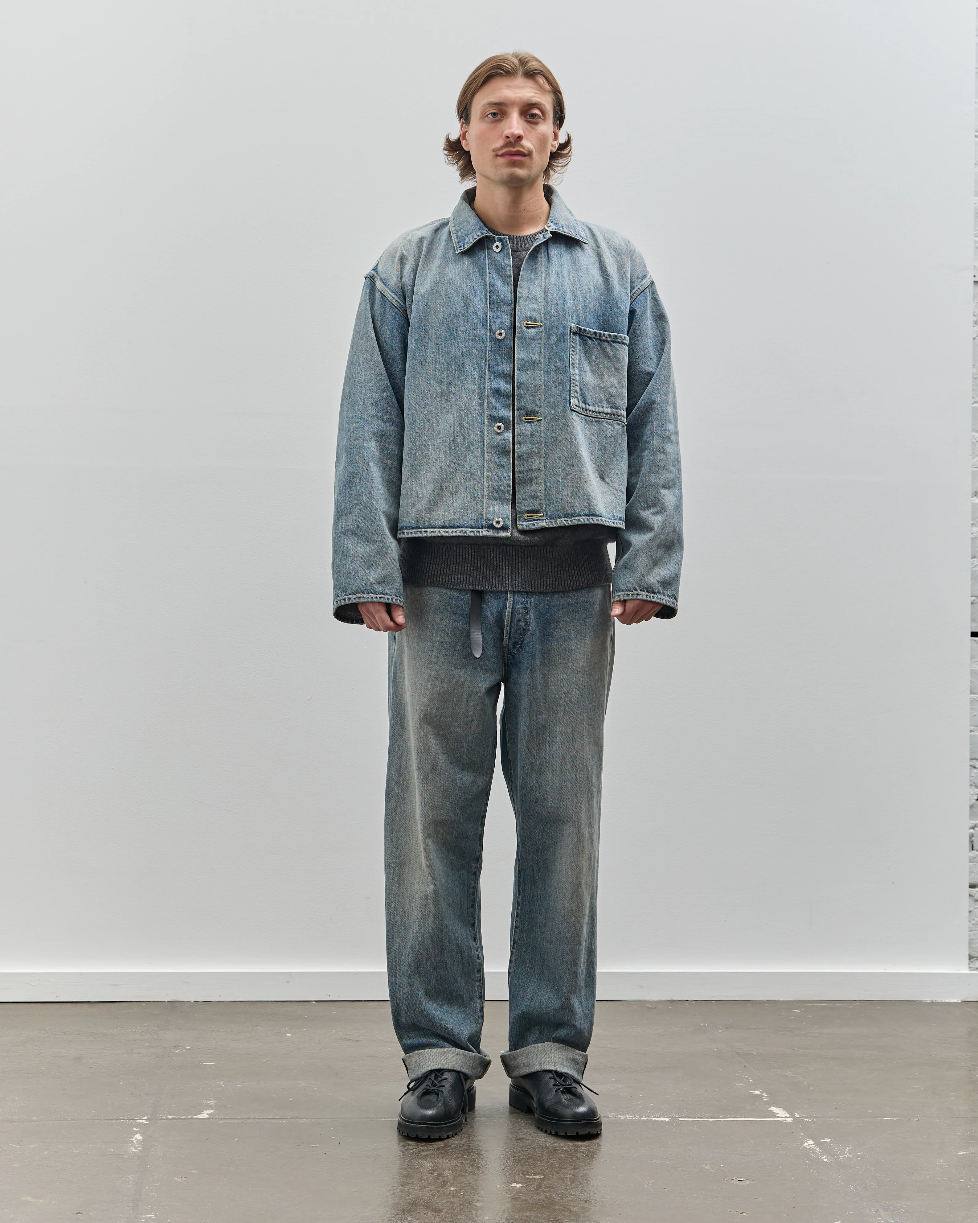 Yoko Sakamoto Unisex Denim Straight Pants, Used Fade Indigo - Image 3