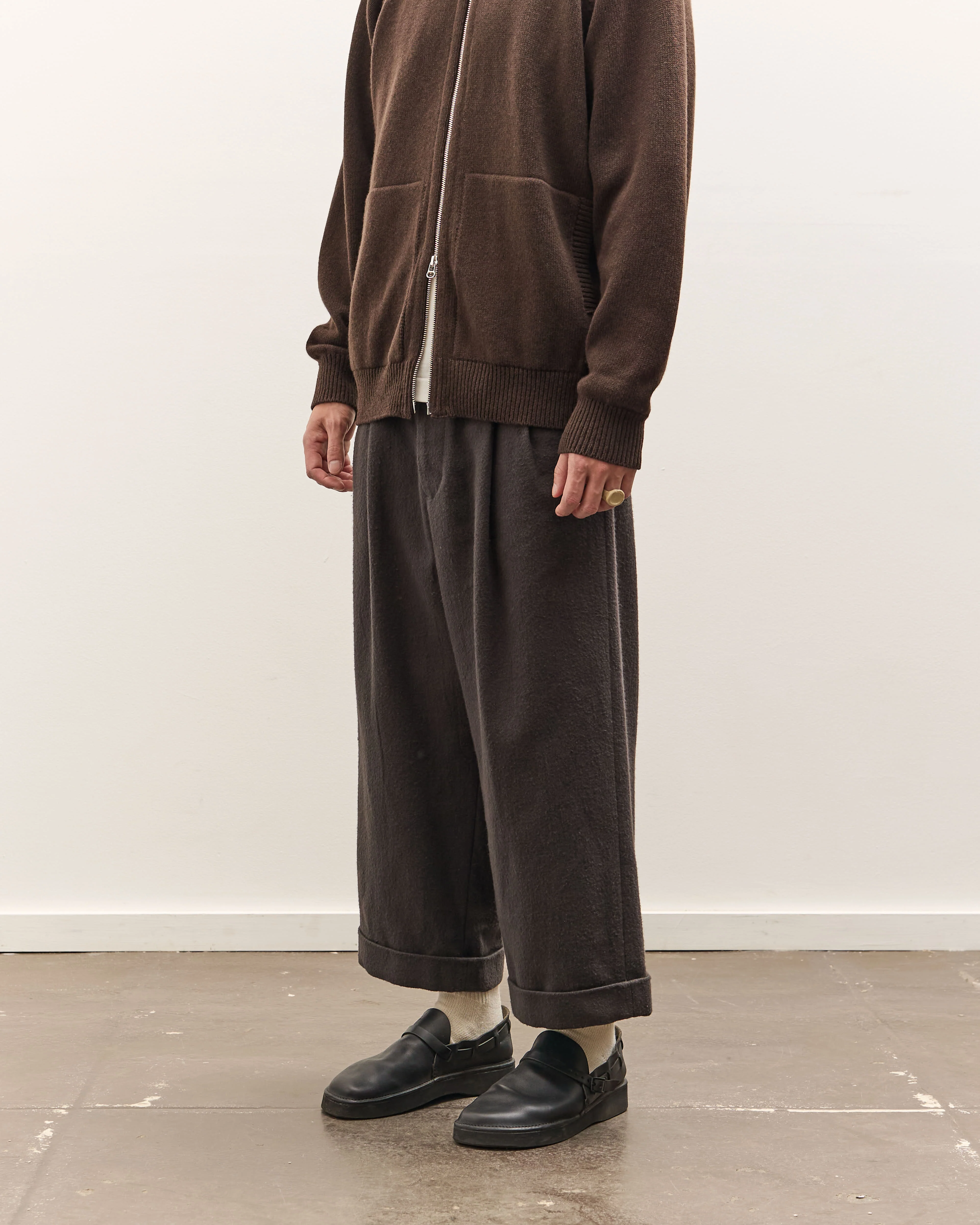 Yoko Sakamoto Double Pleated Cropped Trousers, Brown - Image 4